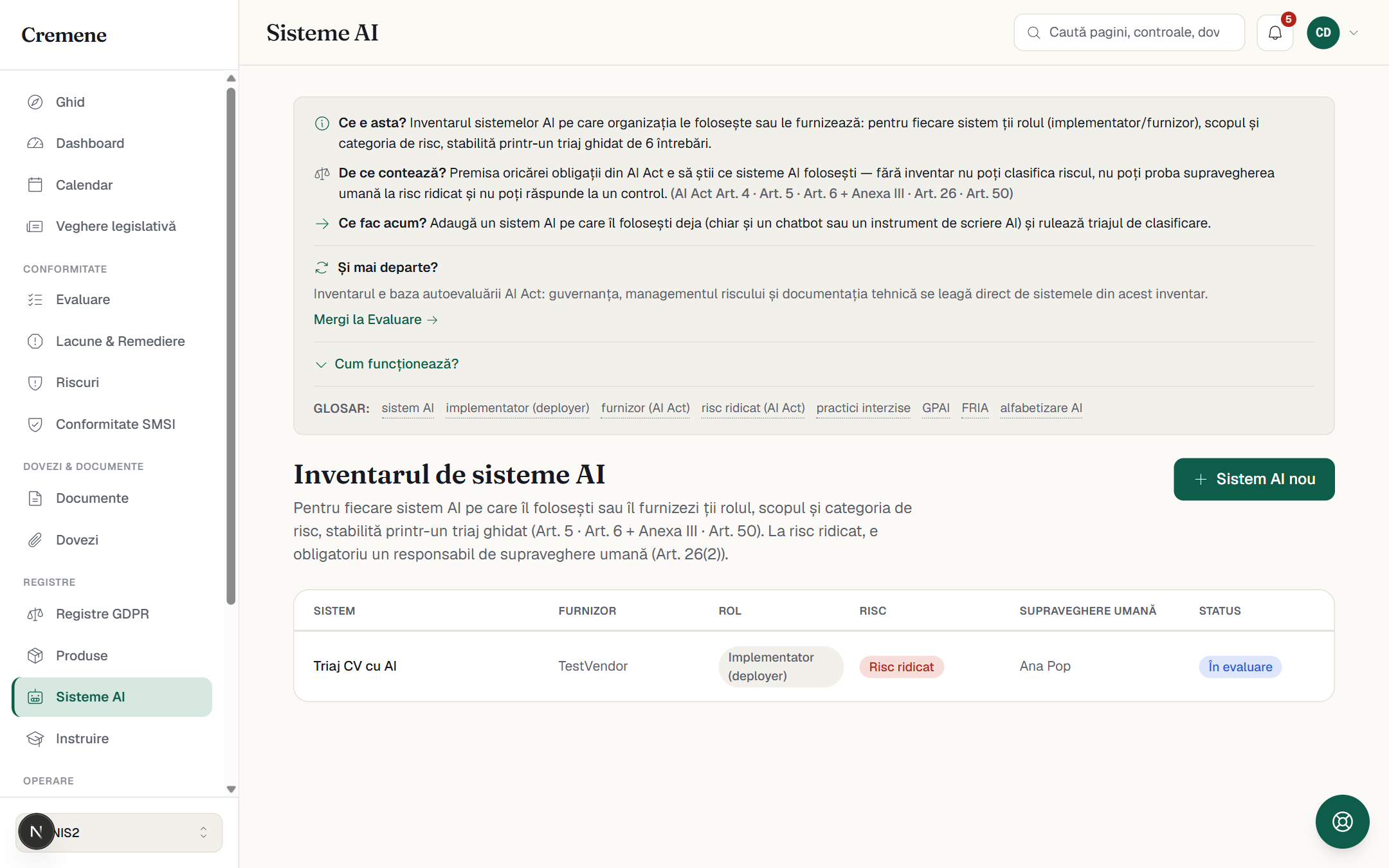 Inventarul sistemelor AI din Cremene, cu clasificare de risc
